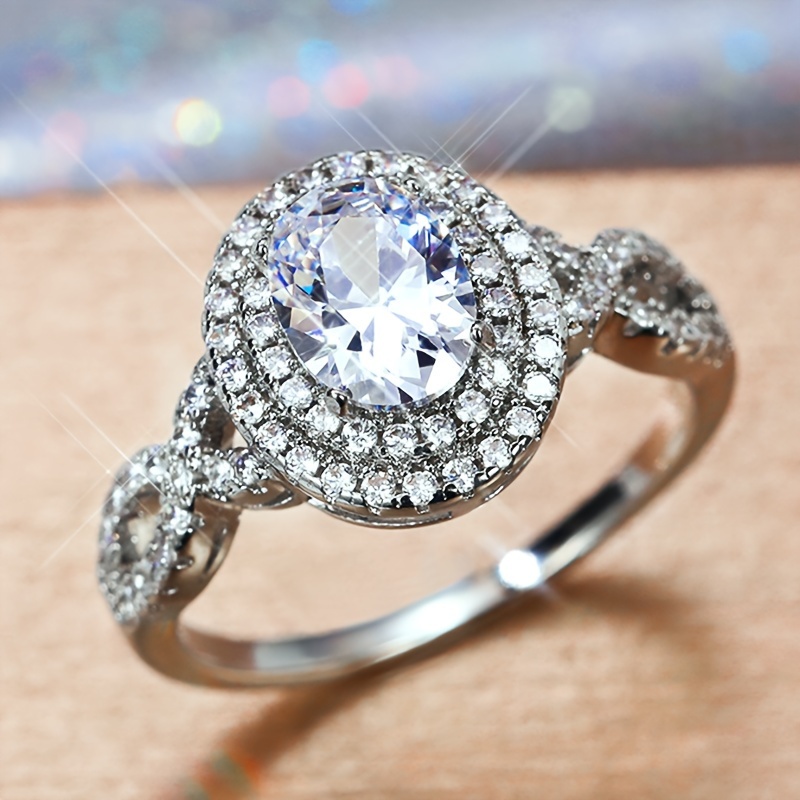 Dupes Luxury Promise Ring Classy Halo Design Inlaid Shining Zirconia In