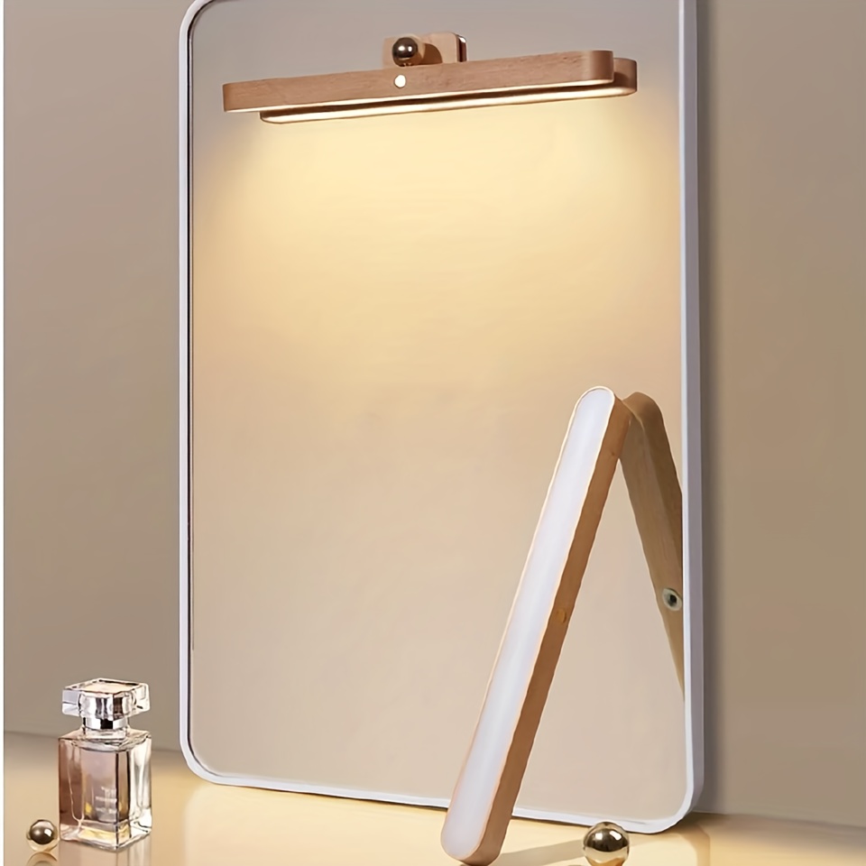 

1pc Wooden Led Night Light, Mirror Front Fill Light, Portable Rechargeable Magnetic Wall Lamp, Bedroom Bedside Lamp