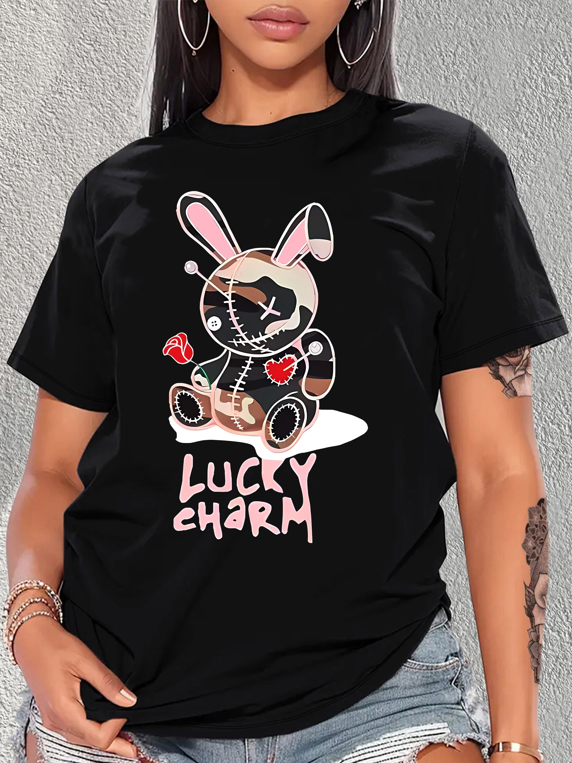 Men's Lucky Charm Bunny Doll Print Round Neck Short Sleeve T - Temu