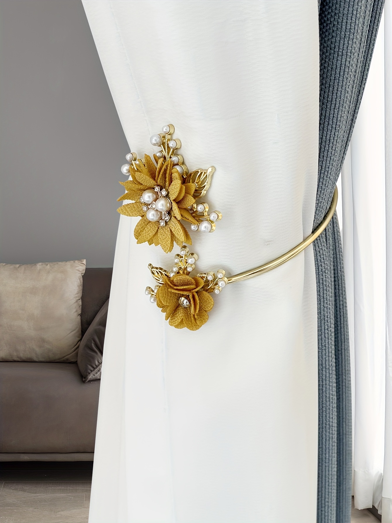 elegant no drill metal curtain tieback with   pearls   decor for living room and bedroom details 1