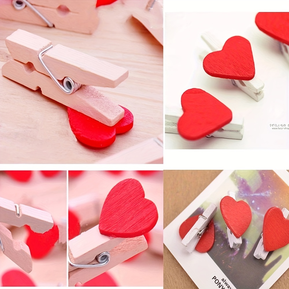 Wooden Photo Display Clips Colored Mini Wooden Heart - Temu