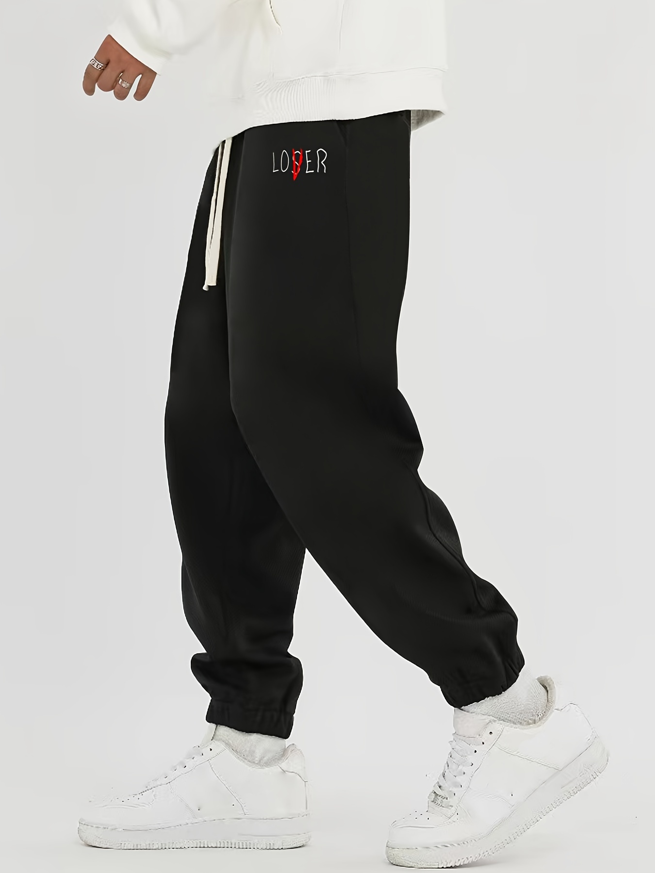 V Graphic Print Loose Fit Sweatpants