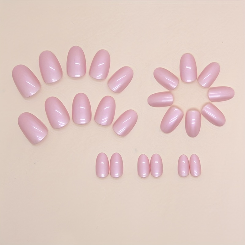 24pcs glossy short almond fake nails aurora pink chrome press on nails mirror effect false nails for women girls daily wear details 2