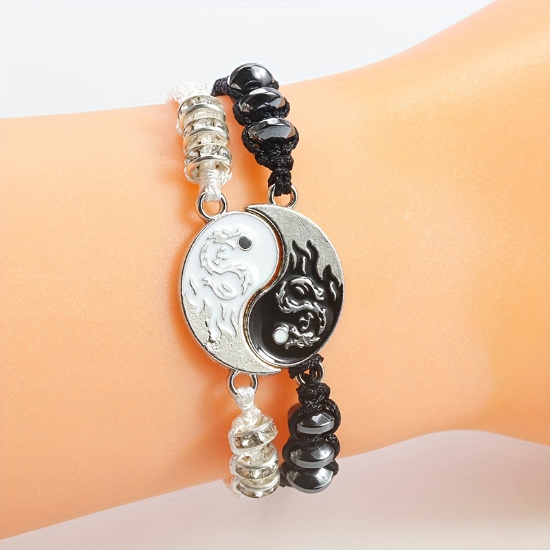 

1 Pc Black/ White Beaded Bracelet Chinese Style Hand String Jewelry For Women Men