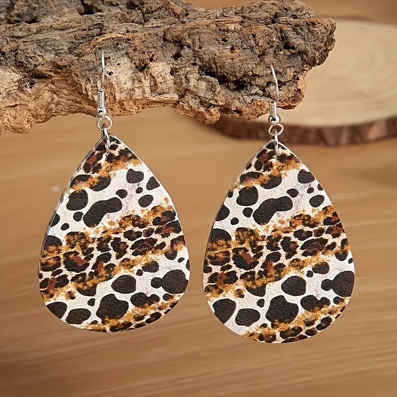 Ethnic Leopard PU Leather Earrings for Men
