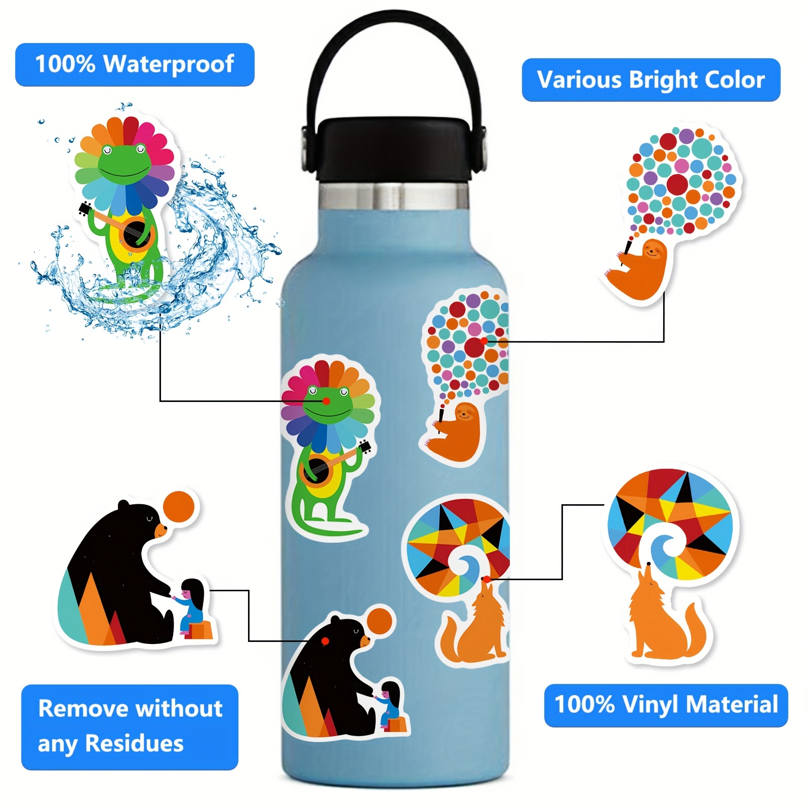 100-300pcs Animal World Stickers for Laptop, Water Bottles