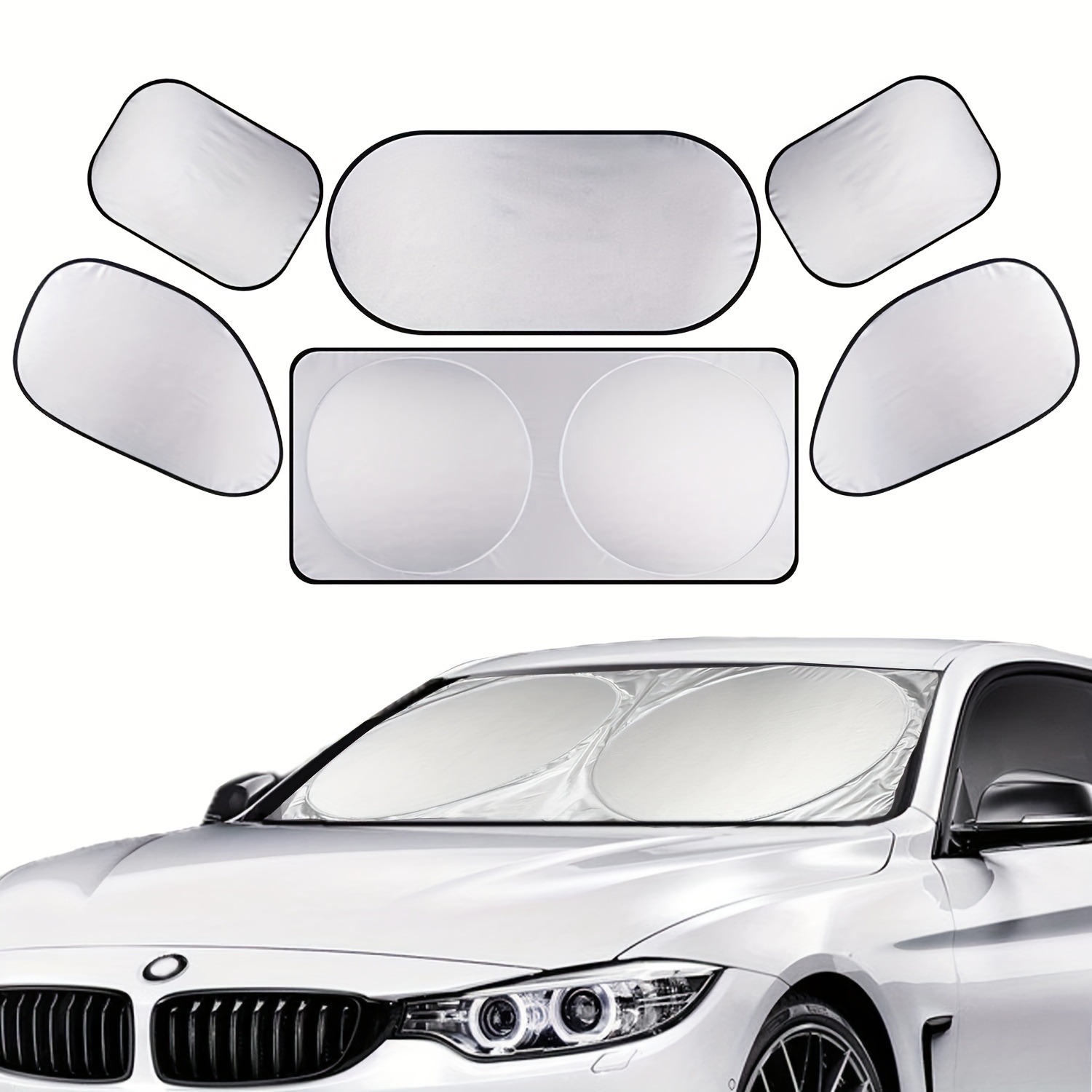 

6pcs Full Car Sunshade, Universal Windshield Window Sun Shade Side Folding Heat Reflector Vehicle Cool-uv Ray Protector Visor Shield Cover