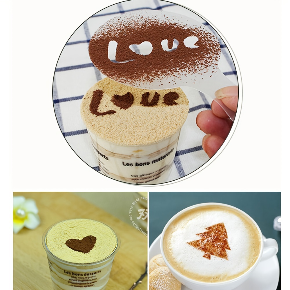16pcs coffee stencils plastic coffee stencils coffee latte cappuccino arts coffee garland mould cake diy decorating tool for kitchen and store baking tools baking supplies
