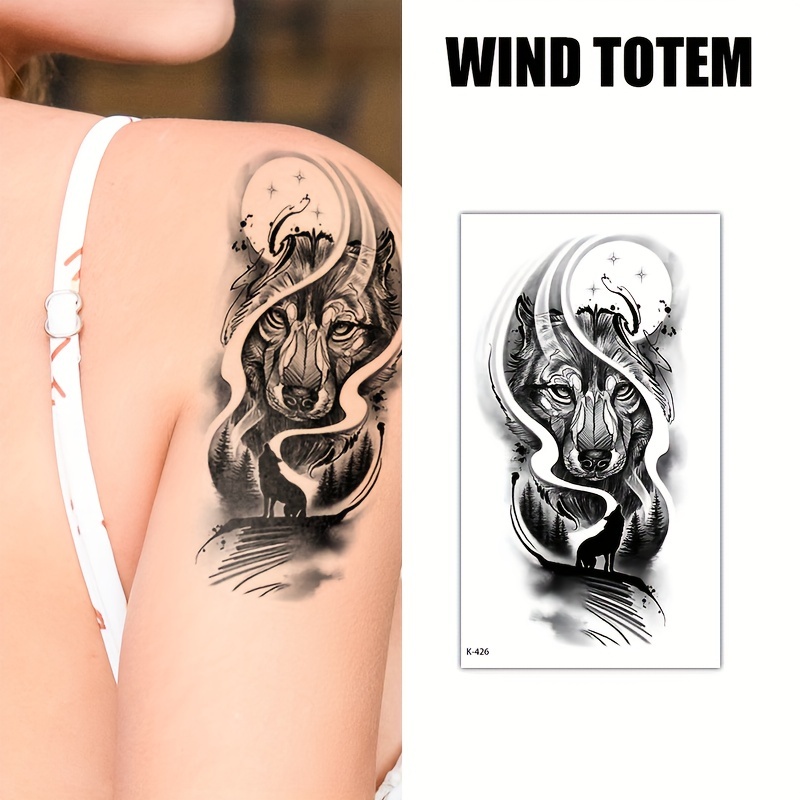 Animal Tattoo Stick Tiger Head Wolf Head Geometric Shape Wind Suit