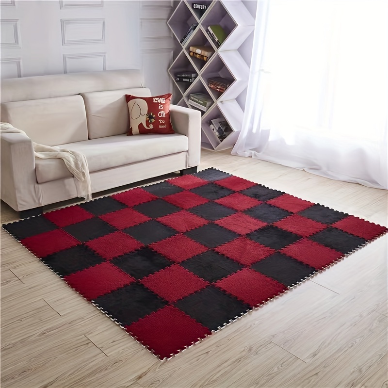 Plush Puzzle Foam Floor Mat, Square Interlocking Carpet Fluffy