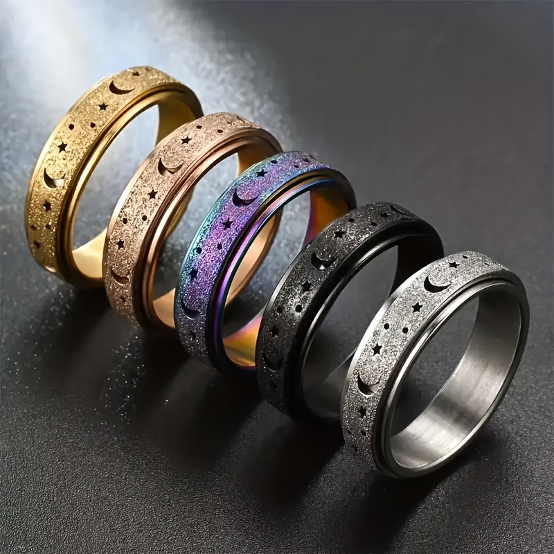 Moon & Star Anxiety Fidget Ring Stainless Steel Multicolor
