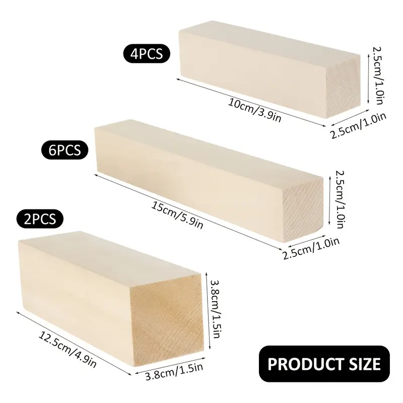 10Pcs Basswood Carving Block Natural Soft Wood Carving Block 2 Sizes CaHNt