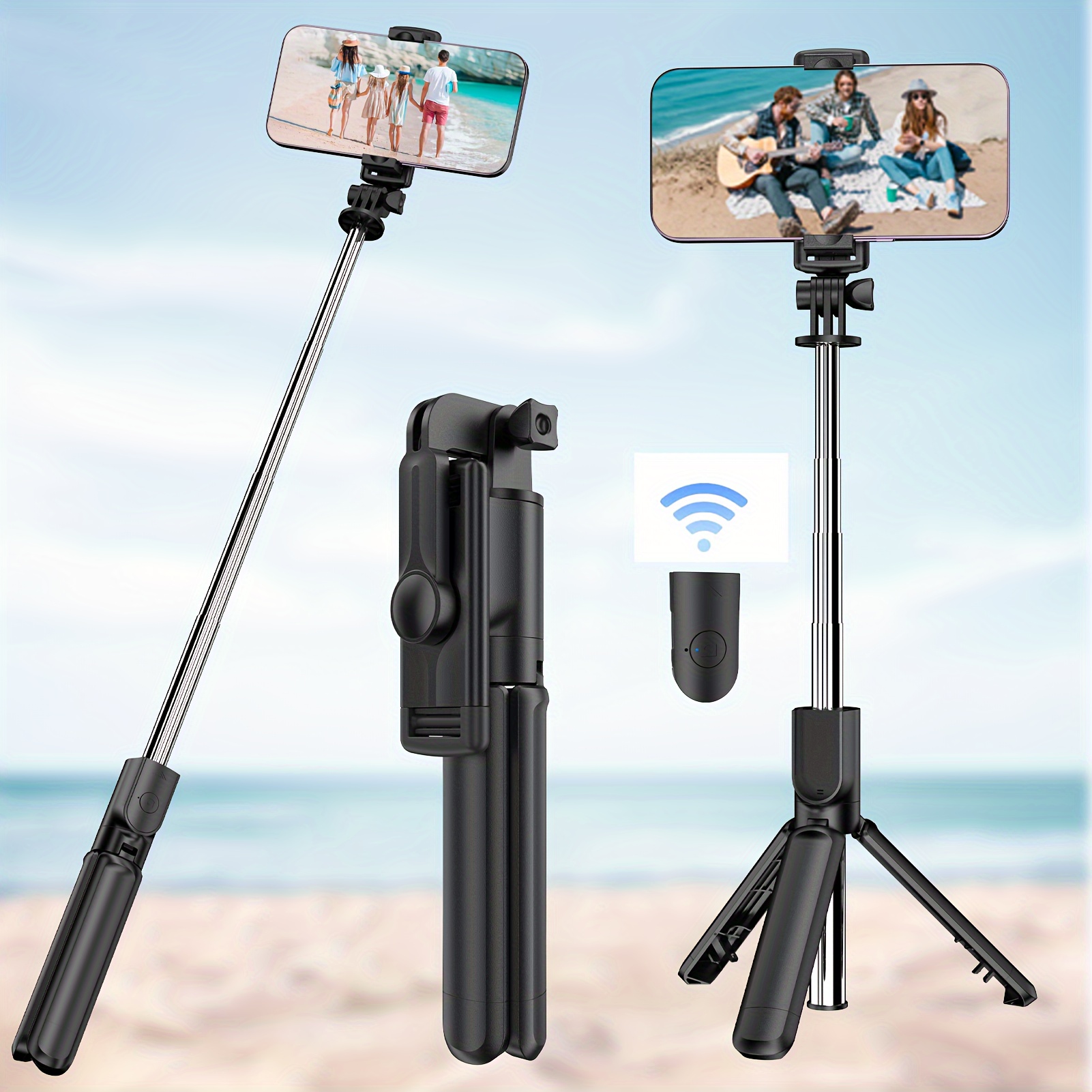 Trípode de palo selfie con control remoto inalámbrico BT para iPhone 14,  13, 12 Pro Max/iOS, palo selfi portátil extensible, soporte para teléfono  con