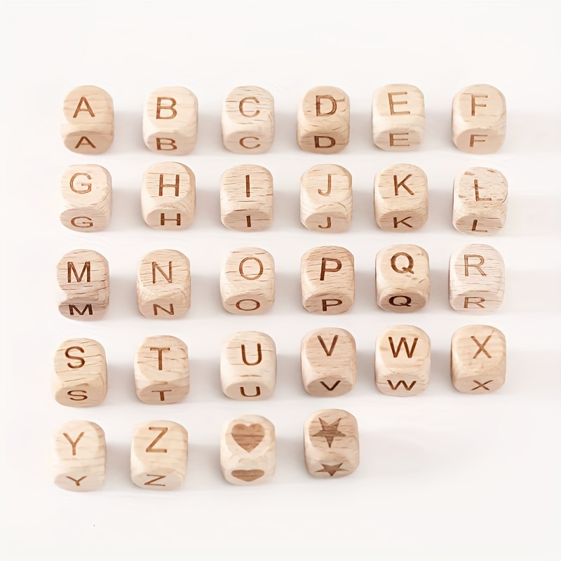 30pcs Alphabet Wooden Beads, Square Dyed Wood Beads With 26 Letters For  Beading Bracelet Necklace Jewelry Crafts Making, Christmas Decoration