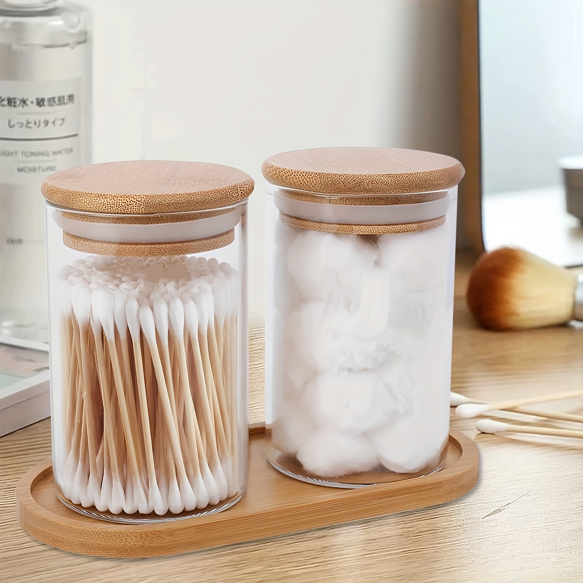 Set of 3 Small Glass Jars with Bamboo Lids - Decorative 13 Ounce