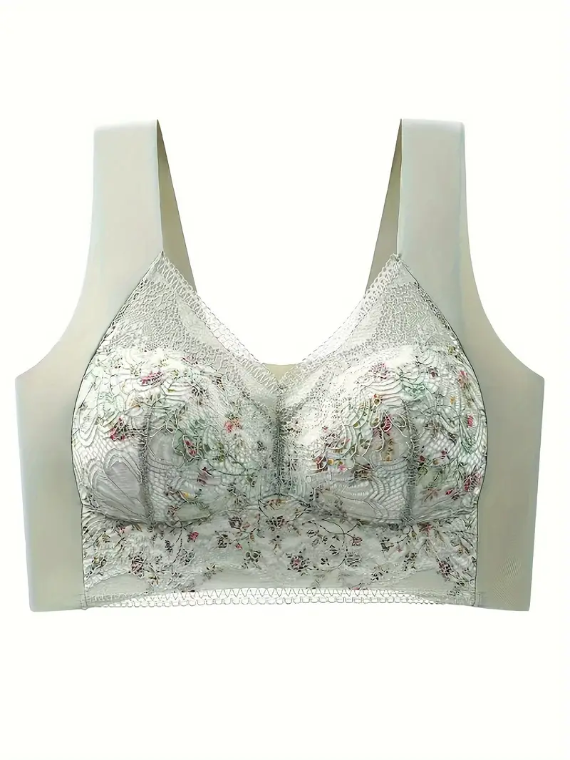 Contrast Lace Wireless Bra Comfy Breathable Full Coverage - Temu