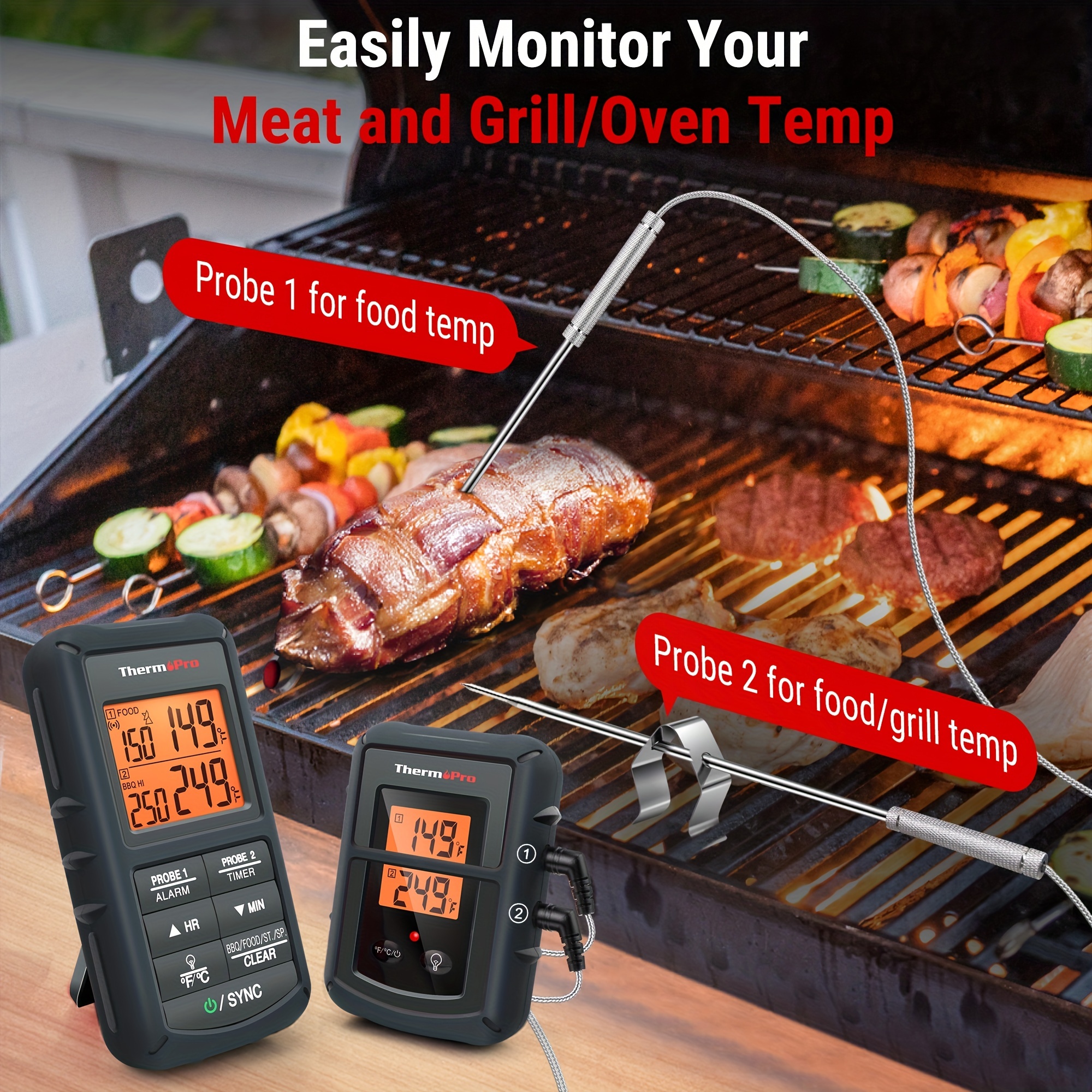 Thermopro Tp-22s Wireless Meat Thermometer - Dual Probe Digital Cooking  Thermometer For Grilling, Smoker, And Oven - Accurate Temperature Reading  For Perfectly Cooked Food - Temu