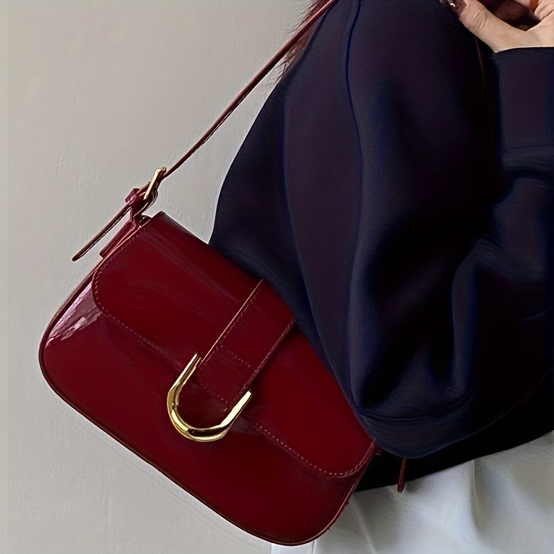 ソリッドカラースクエアショルダーバッグ、女性用オールマッチフラップ脇の下財布、ミニマリスト脇の下バッグ