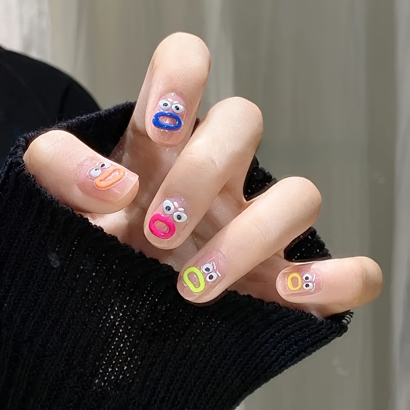 1sheet creative funny cute expressions nail stickers women girls homemade diy manicure cartoon supplies details 3