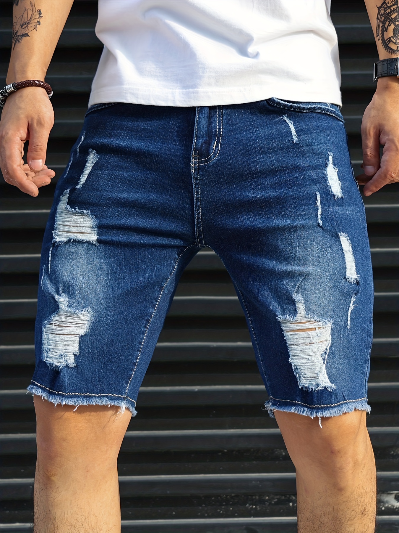 Pantalones Vaqueros Cortos Deshilachados Para Hombres Moda De Verano  Ajustados