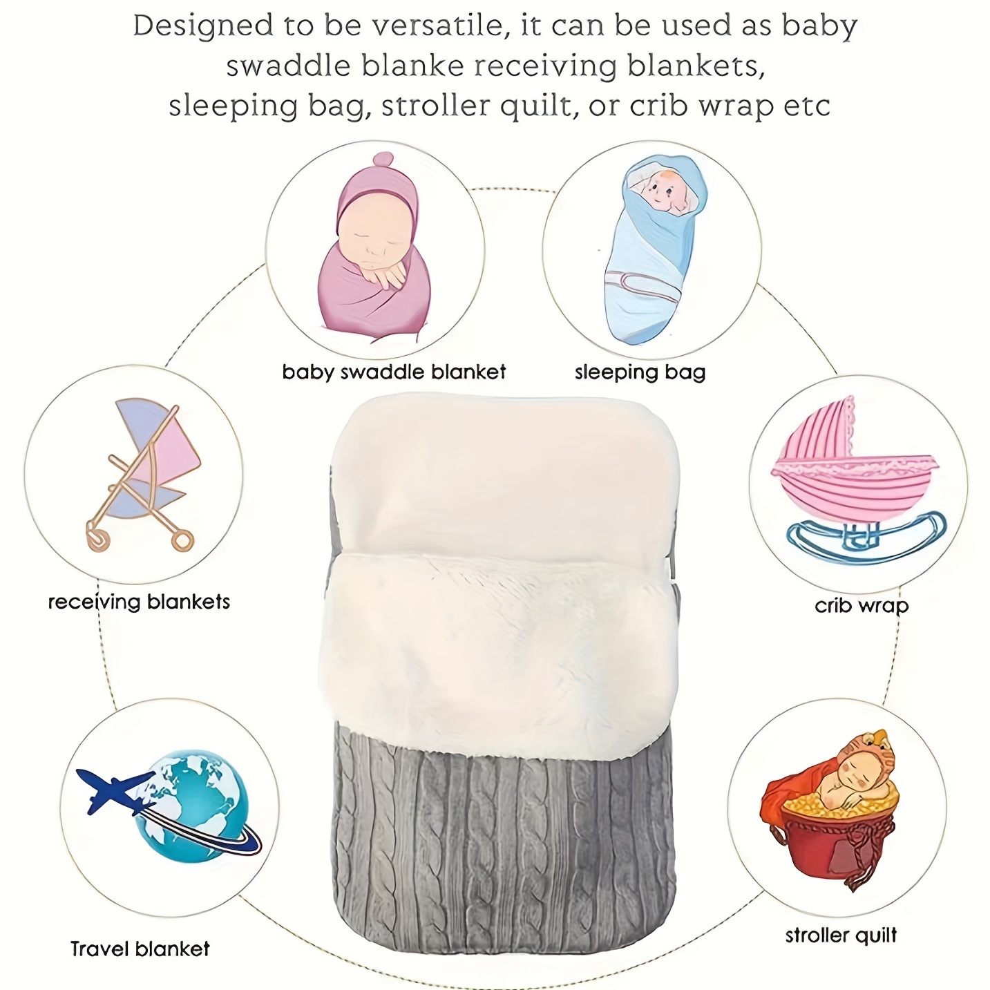Baby Plus Velvet Sleeping Bag, Thickened Knitted Warm Blanket