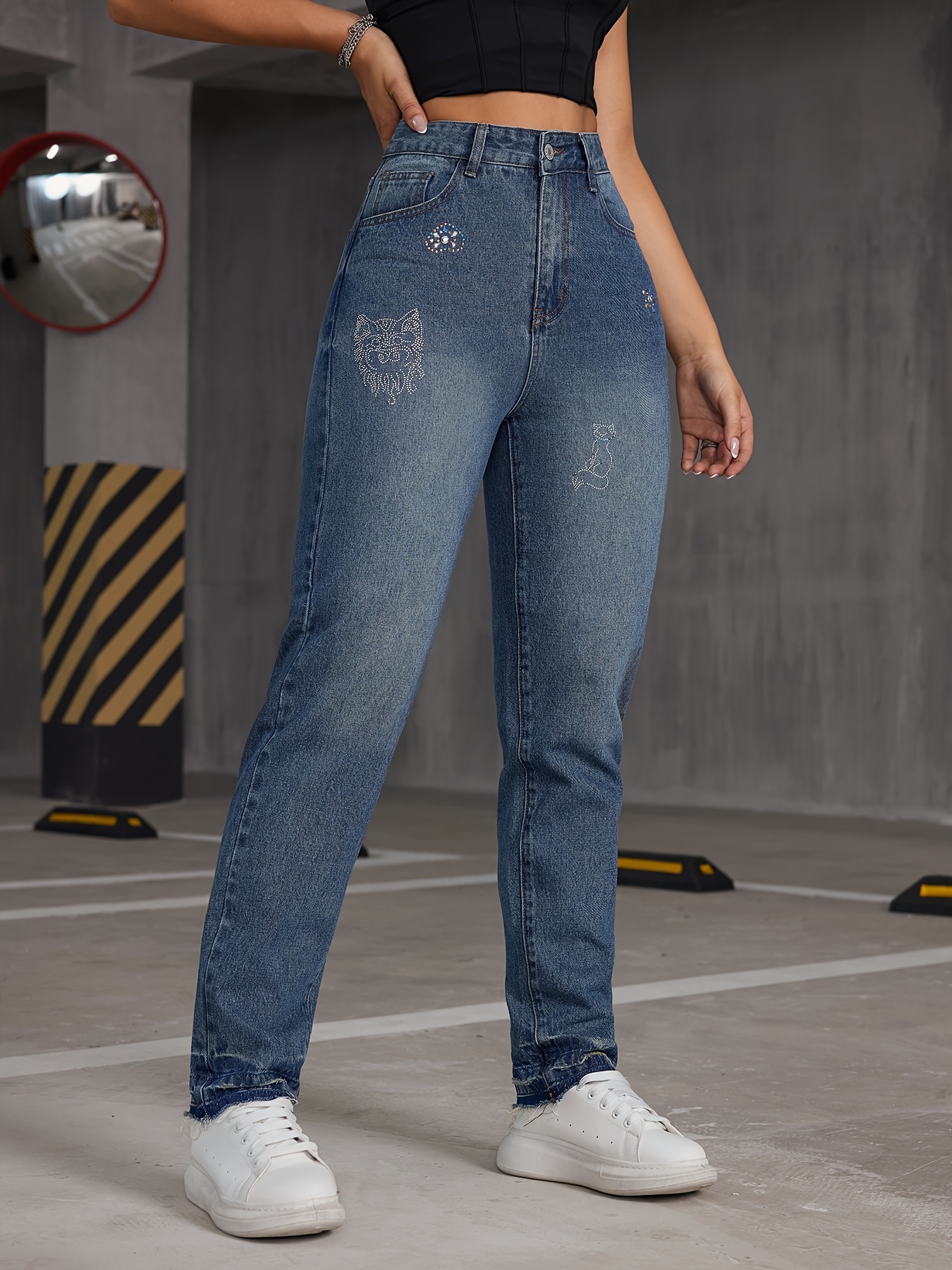 Rhinestone Jeans For Women - Temu