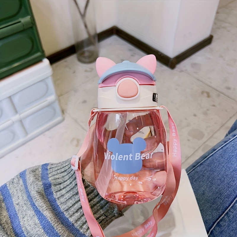 550ML Cute Bear Thermos Water Bottle With Straw For Kids Baby