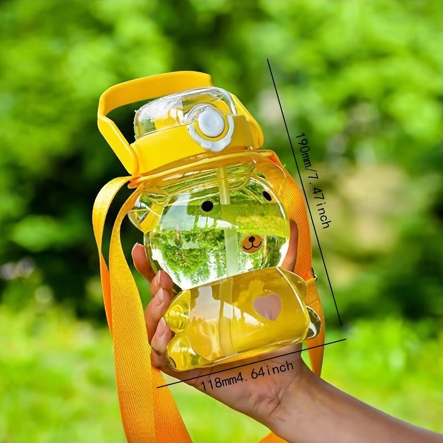 Bear Water Bottle With Straw And Strap Clear Plastic Water - Temu