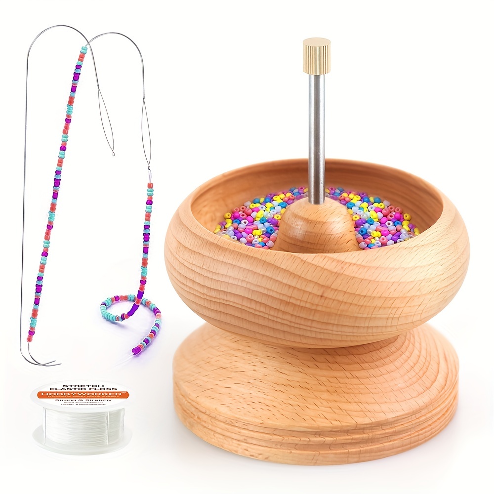 The Hobbyworker Large Wooden Clay Bead Spinner Seed Bead Spinner Kit With 2  Needles, Bracelet Jewelry Making Kit