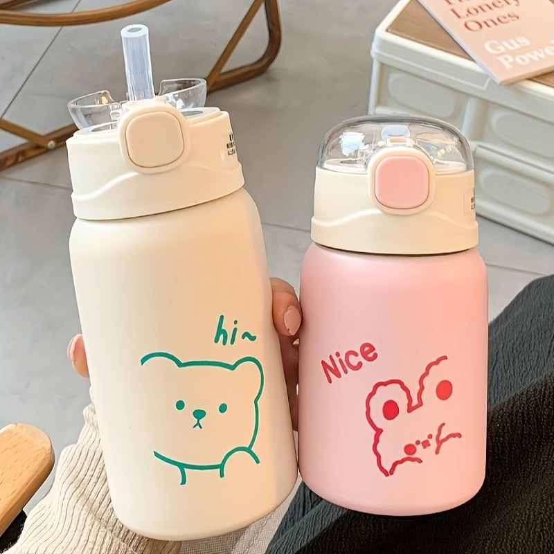 Stainless Steel Vacuum Water Bottle With Bear Pattern, Office And Household  Cartoon Insulated Water Cup, Drinkware - Temu