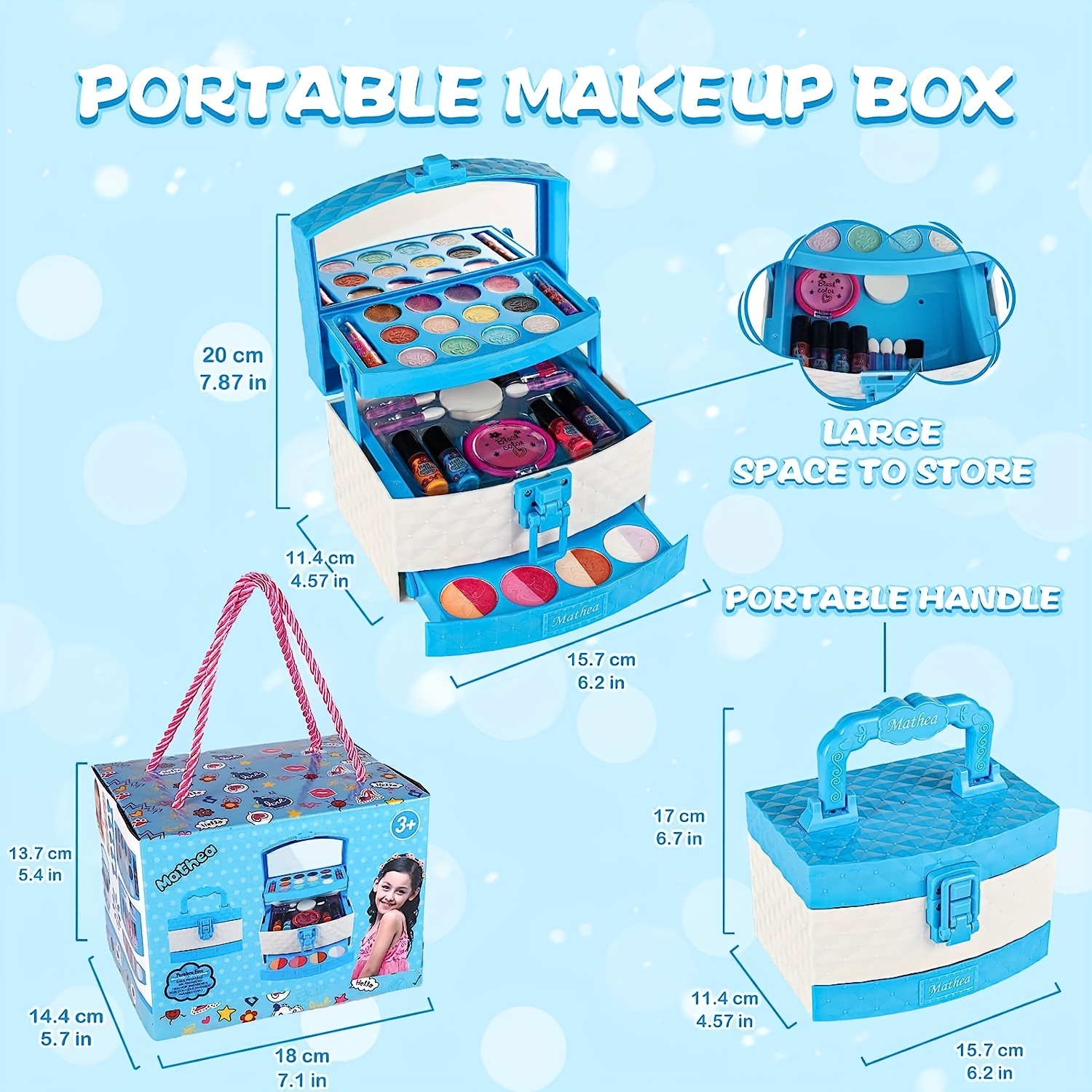 Mathea Real Makeup Girl Toys, Washable, Kids Makeup Kit for Girls