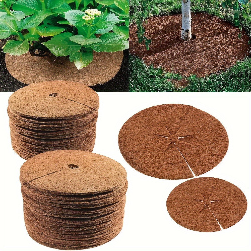 

5pcs Round Coconut Shell Fiber Plant Mulch With Open Hole In The Middle Of Coconut Palm Fiber Flat Mat Tight Anti-grass Mat Flowerpot Mat