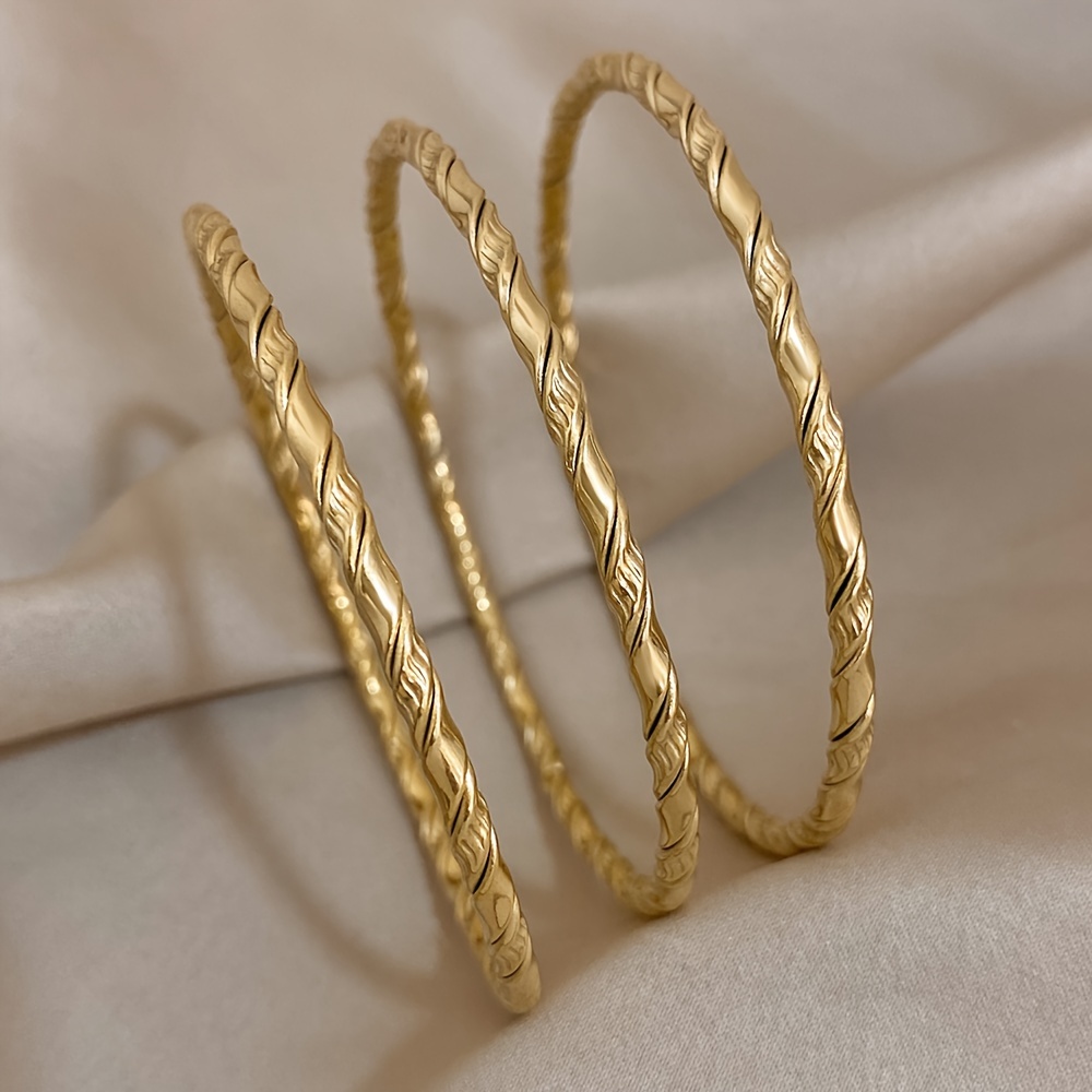 

3pcs Twisted 18k Gold-plated Stainless Steel Bracelet For Men Women