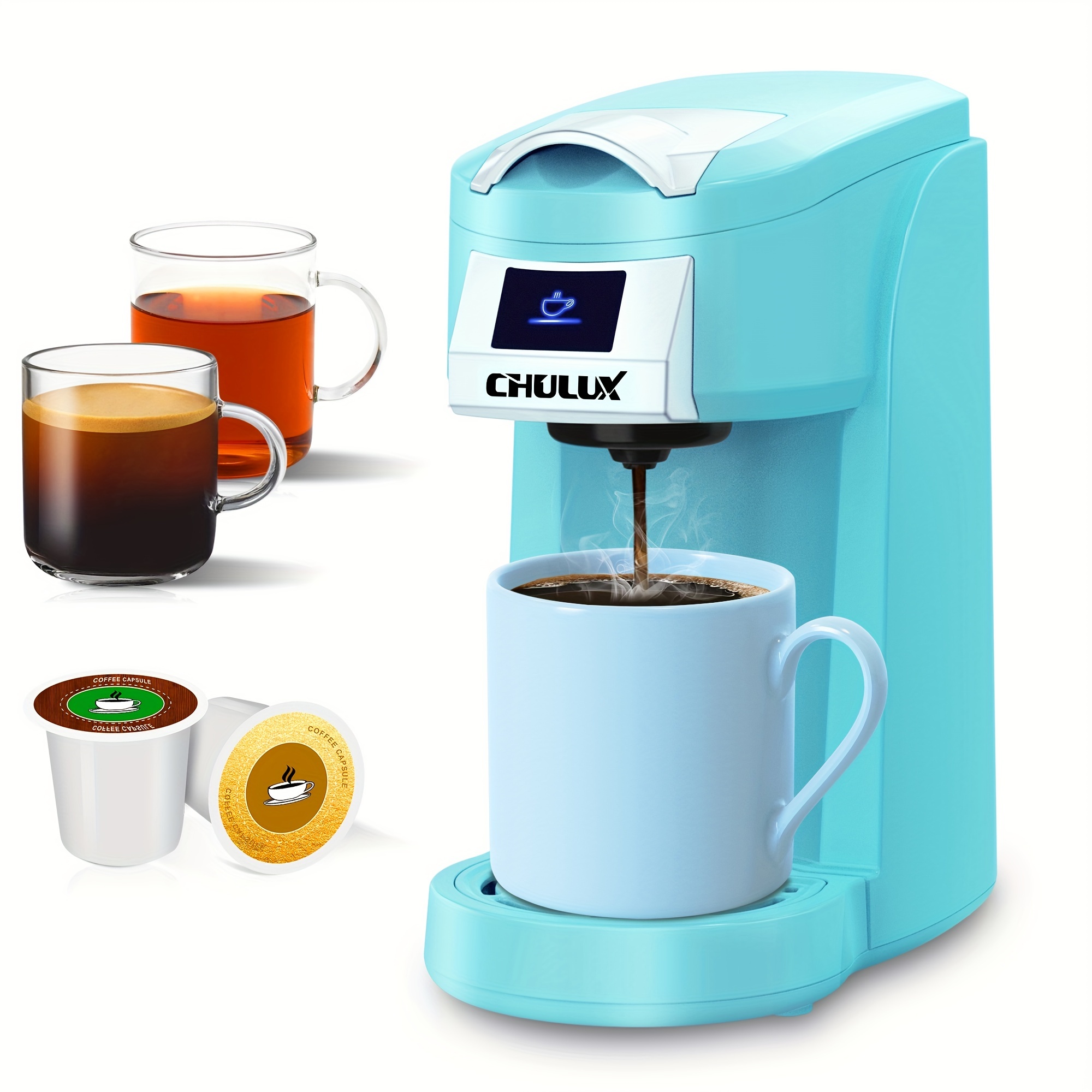 1pc capsule coffee maker chulux upgrade single serve coffee maker for k cup mini coffee maker single cup 5 12oz coffee brewer 3 in 1 coffee machine for k cups pod capsule ground coffee tea one touch fast brewing in minutes coffee accessories details 1