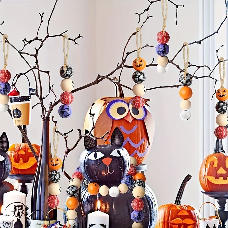 100pcs Halloween Wooden Beads Scary Face Skull Spider Ghost Beads