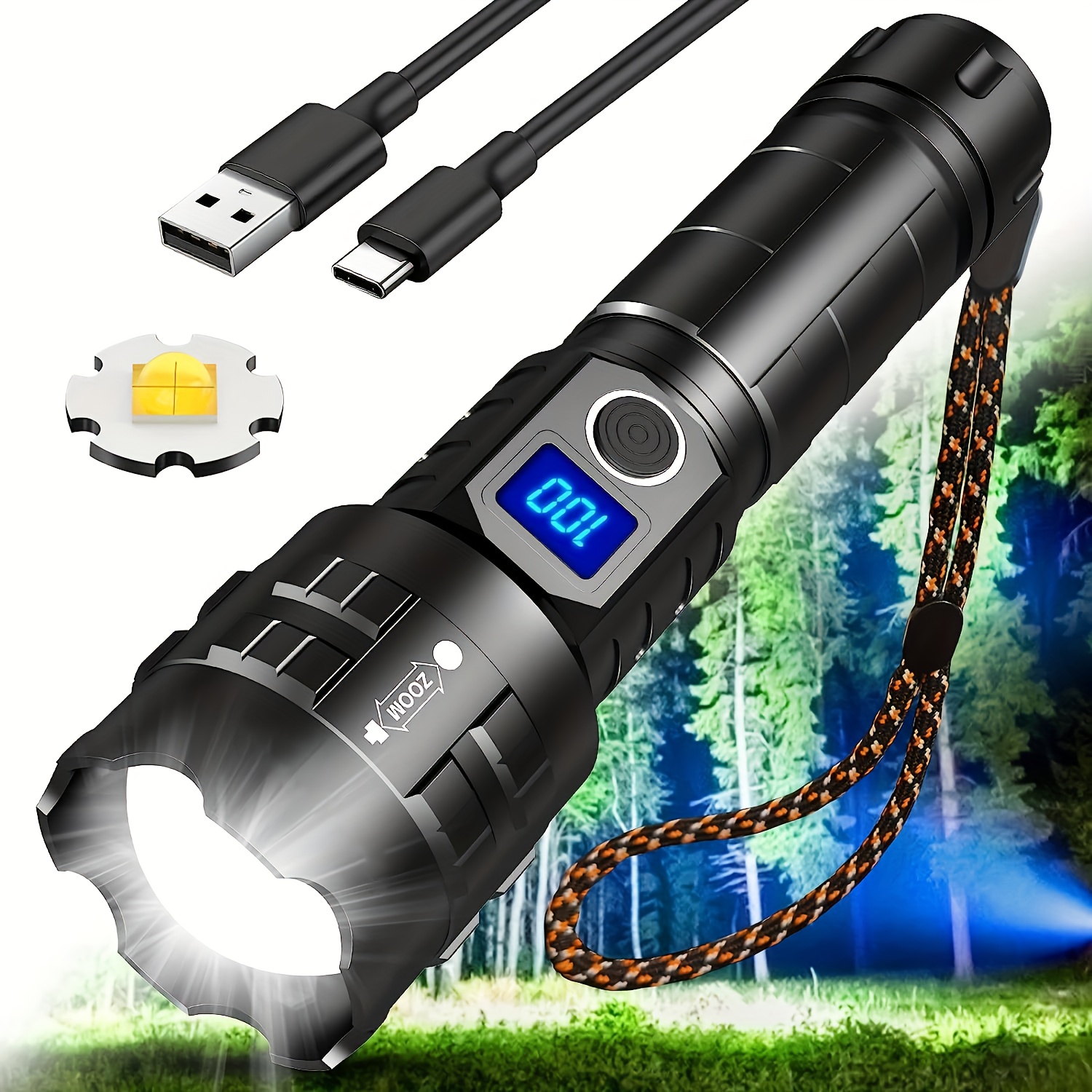 Rechargeable LED Flashlight 100000 High Lumens, Powerful Tactical  Flashlight Battery Powered with 4 Modes, Waterproof Zoomable for Outdoor  Emergency