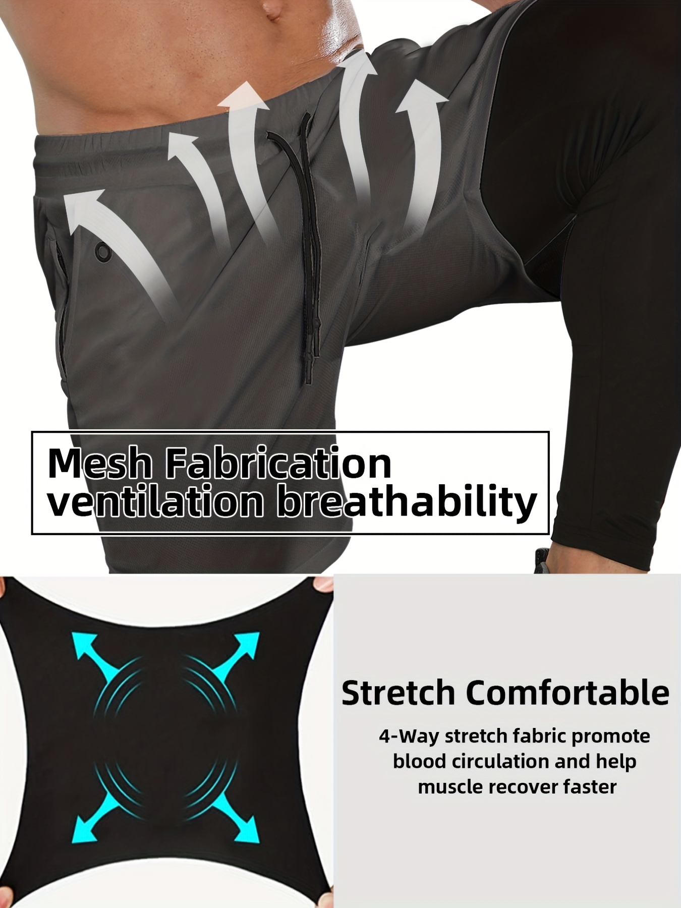 * Men's 2-in-1 Workout Shorts With Pocket, Active High Stretch Compression  Pants With Shorts For Fitness