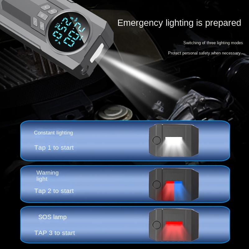 Pompe à air de voiture avec lampe de poche LED d'urgence