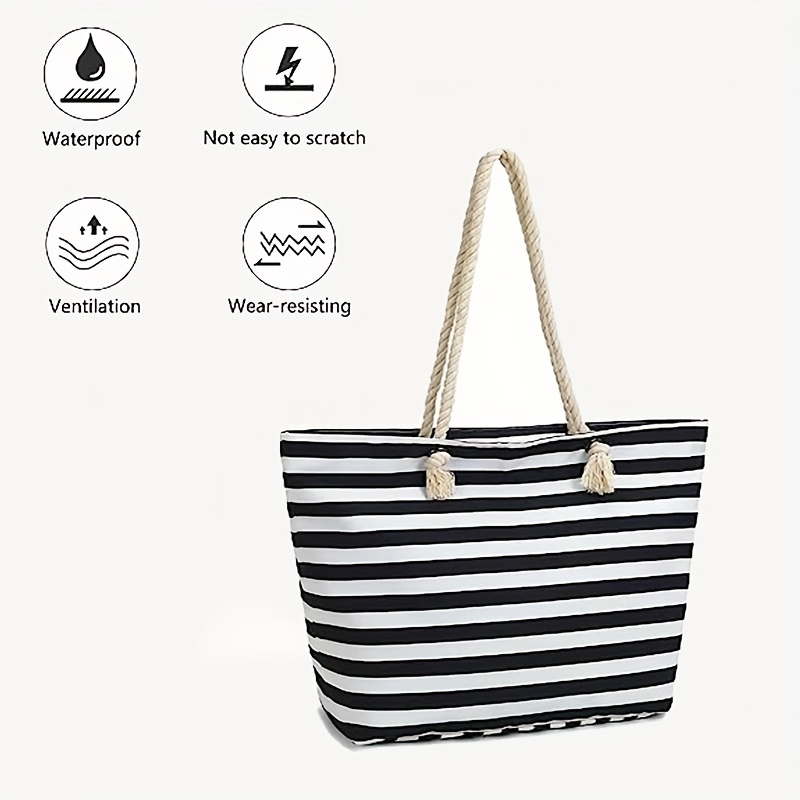 Women Large Beach Canvas Tote Bag With Zipper Pockets For Swim Pool Gym  Hiking Picnic Travel
