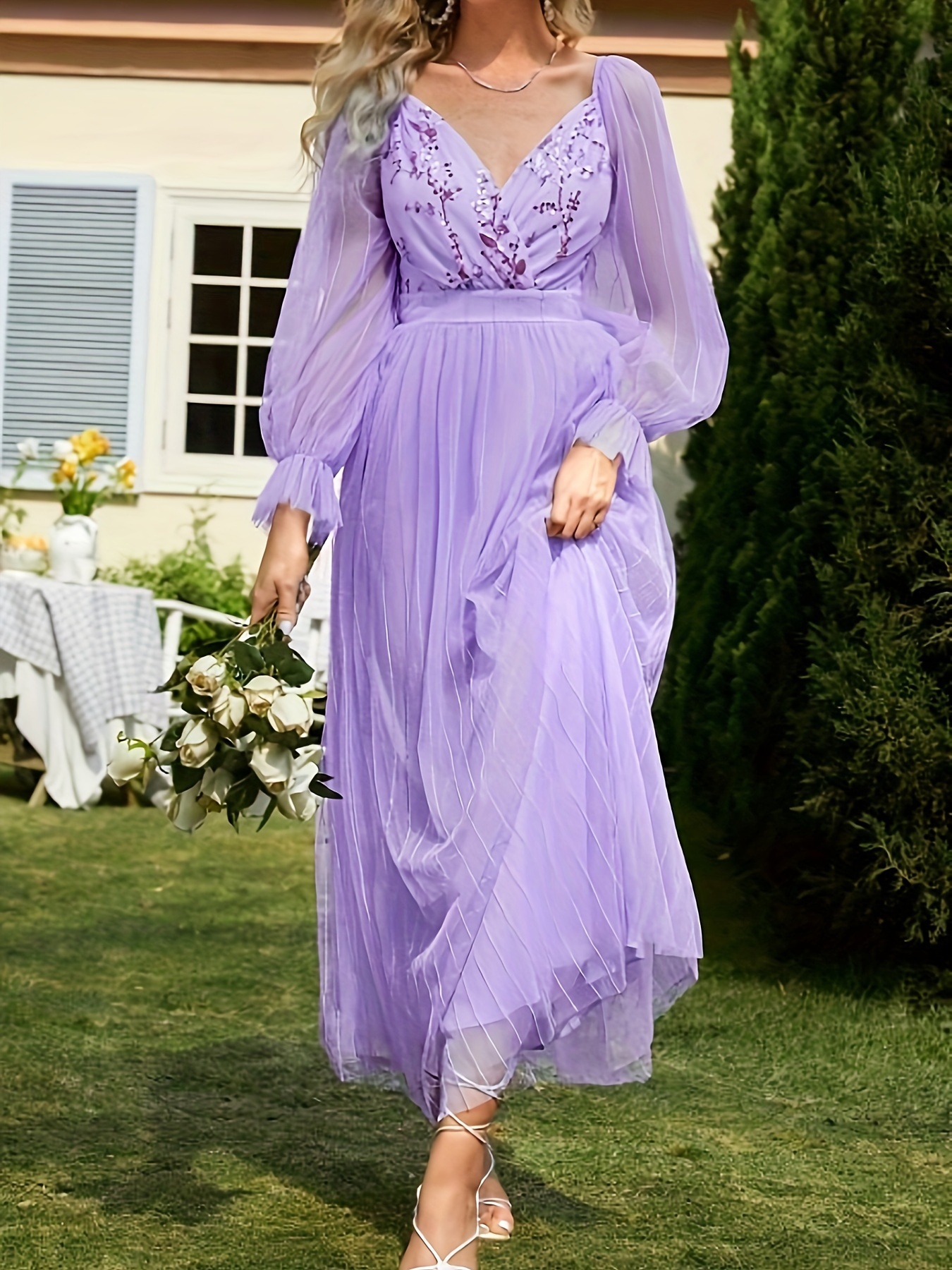 Lavender maxi outlet dress with sleeves