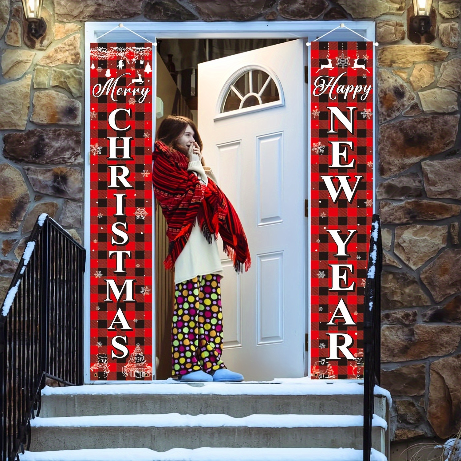 Merry Christmas Porch Sign Buffalo Check Plaid Christmas - Temu