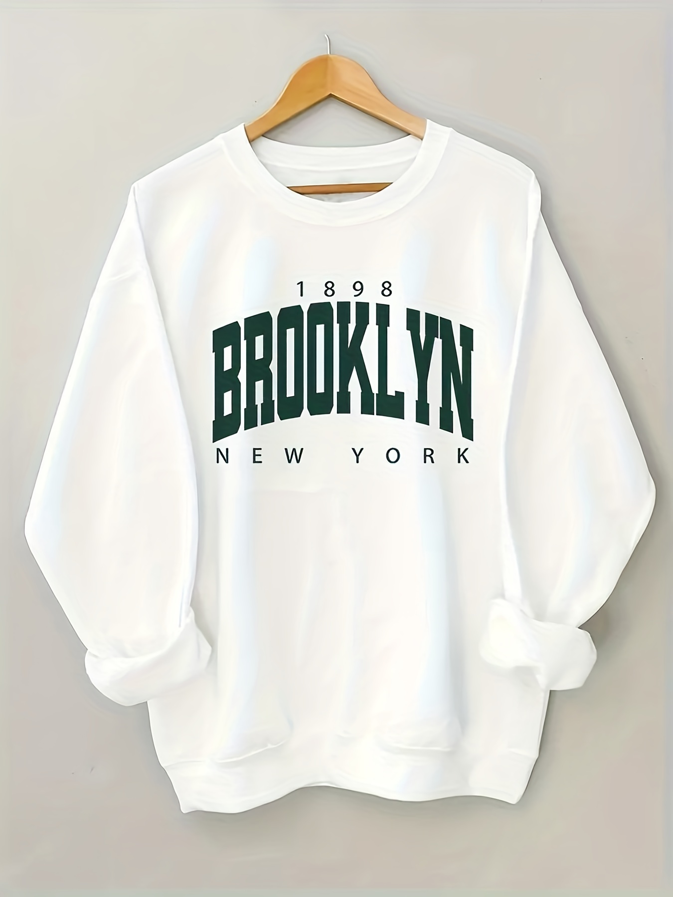 brooklyn letter print sweatshirt casual long sleeve crew neck sweatshirt womens clothing details 16