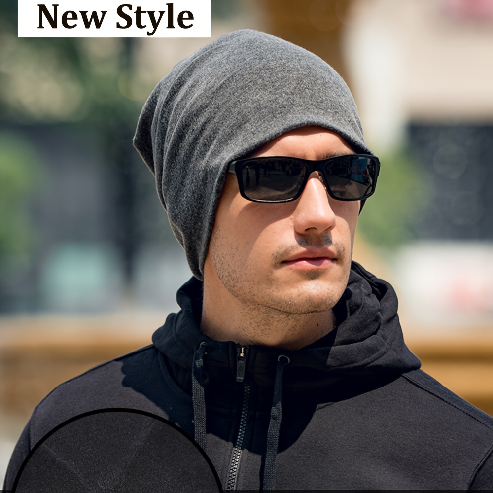 

Men's Thin Knitted Beanie Hat - Windproof Plain Color Cap With Cool Hip Hop Style