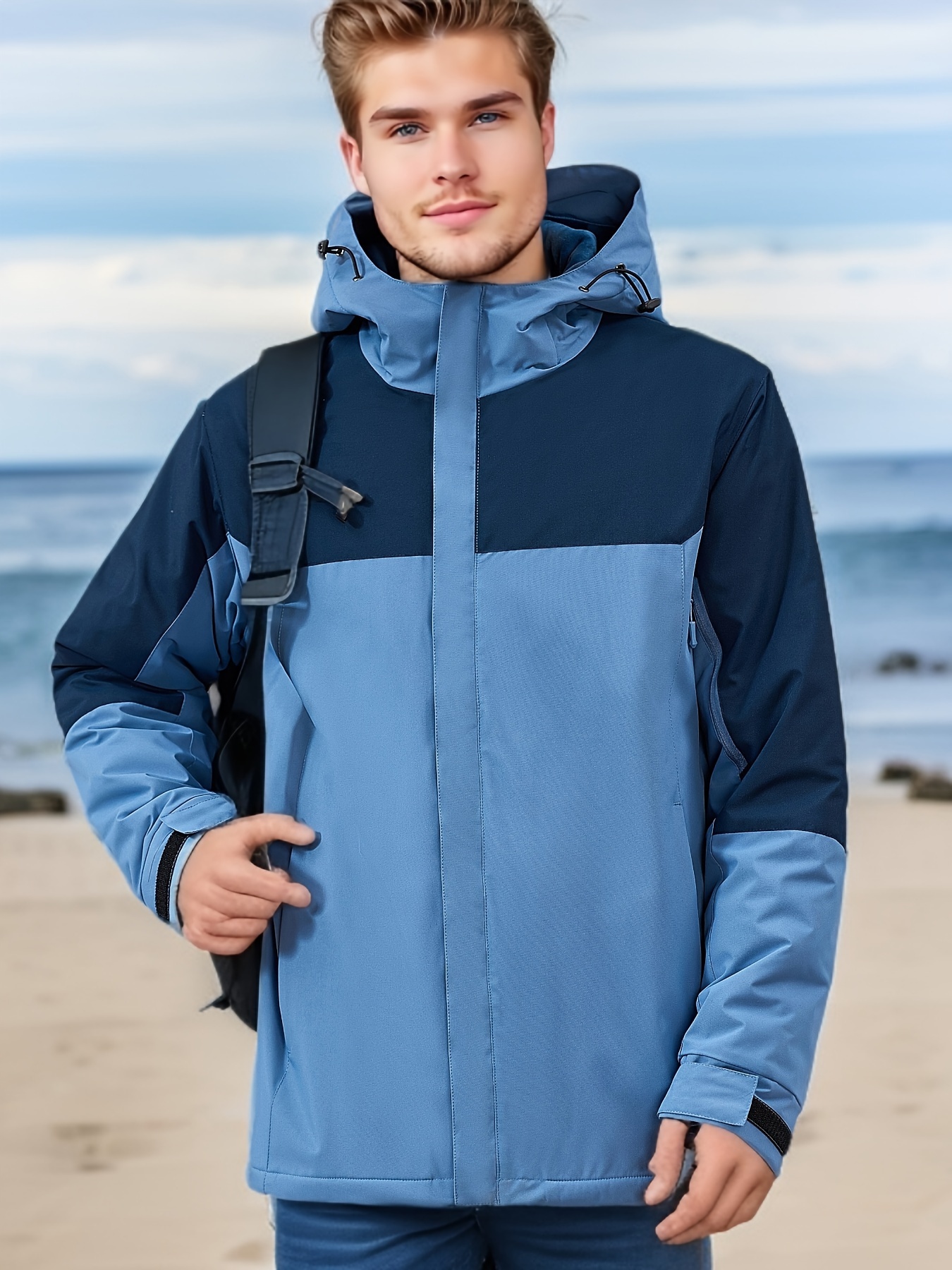 Men's Warm Hooded Windbreaker Jacket Casual Waterproof - Temu