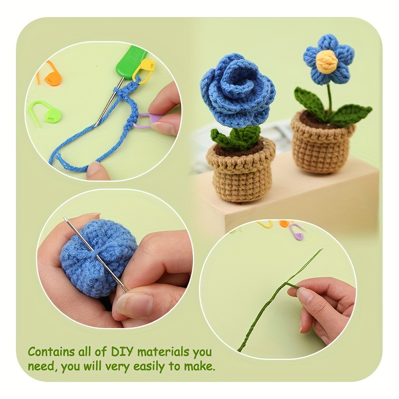 Small Blue Flowers Crochet Kit Including 5 Colors Of Yarn 2 - Temu