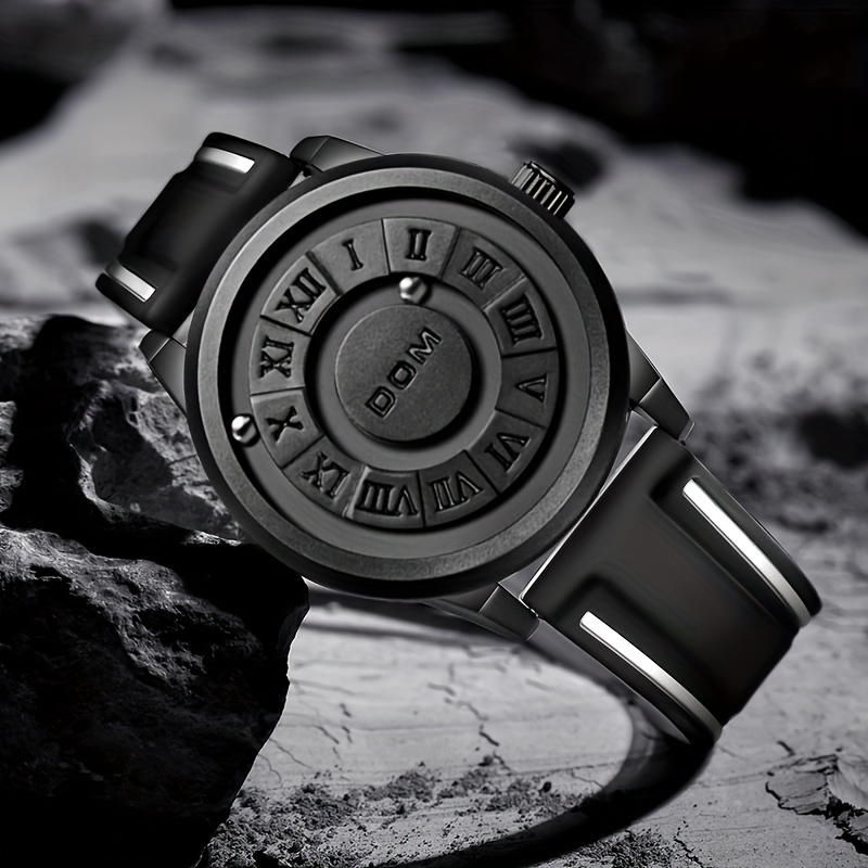 

Dom Men Women Roman Fashion Quartz Watch Creative Rolling Magnetic Rotating Pointer Waterproof Silicone Wrist Watch