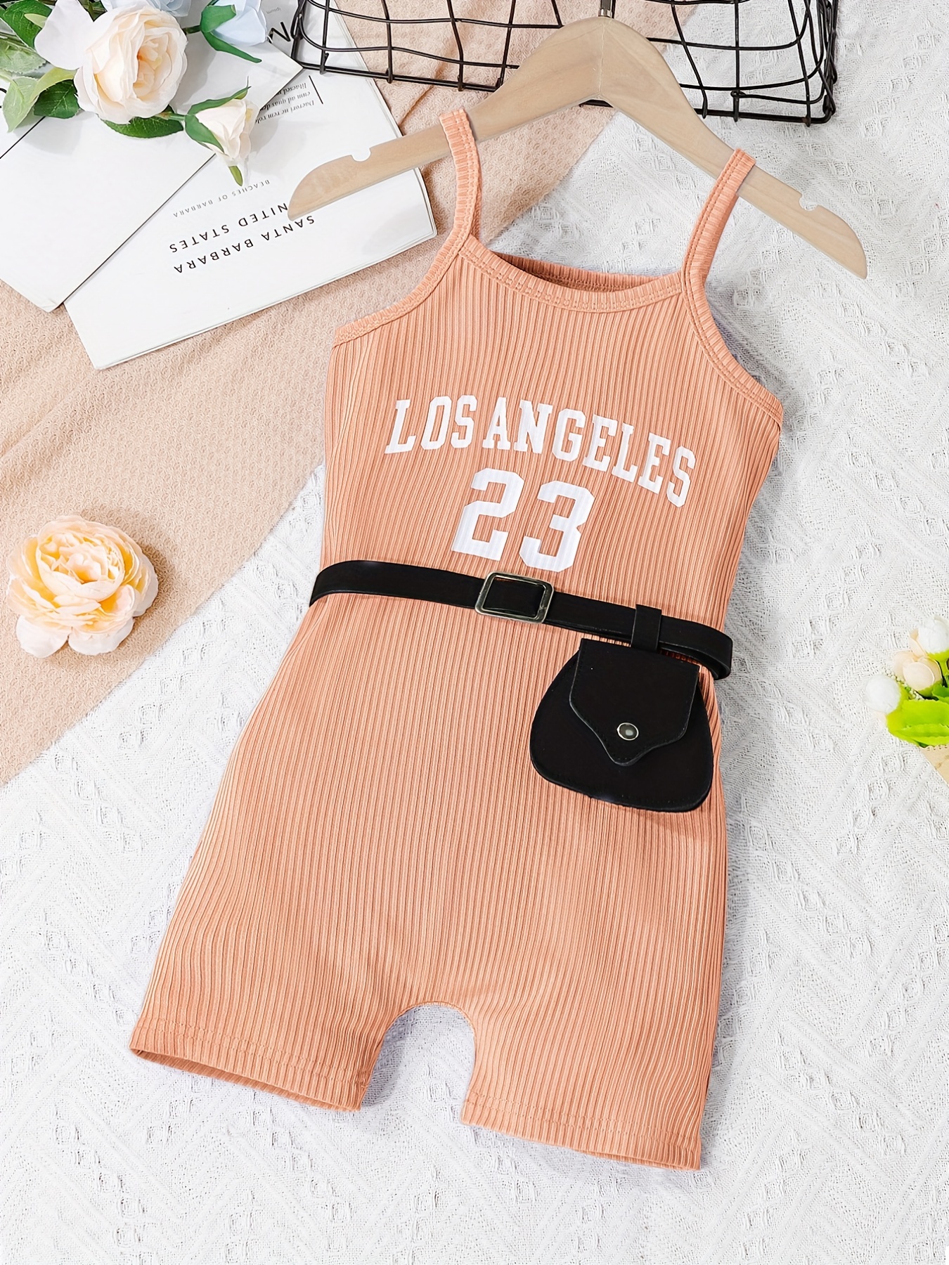 Toddler Girls Letter Graphic Ribbed Casual Cami Rompers - Temu Canada