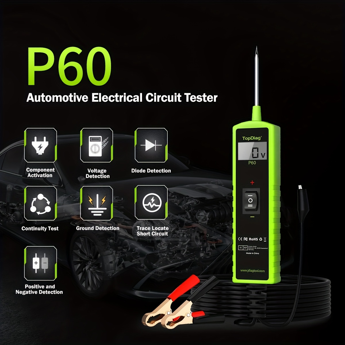 P60 Car Electrical System Tester Automotive Power Circuit Probe Tester 12V  24V Battery Tester Auto Diagnostic Tool