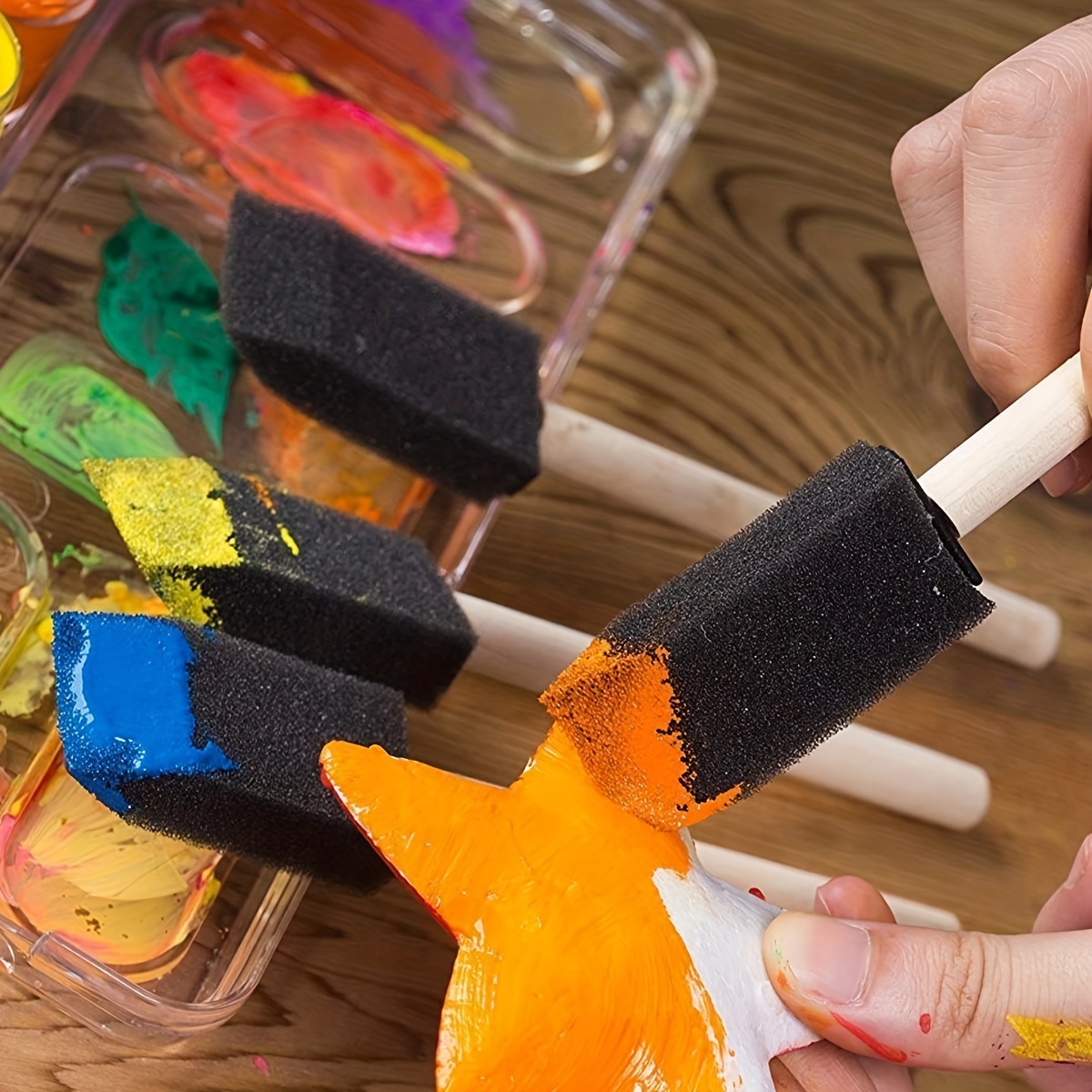 TEHAUX 10pcs Sponge Brush with Wooden Handle Wooden Handle Paint Pen Sponge  Brushes for Painting Sponge Paint Brush Paint Sponges Craft Sponges Paint