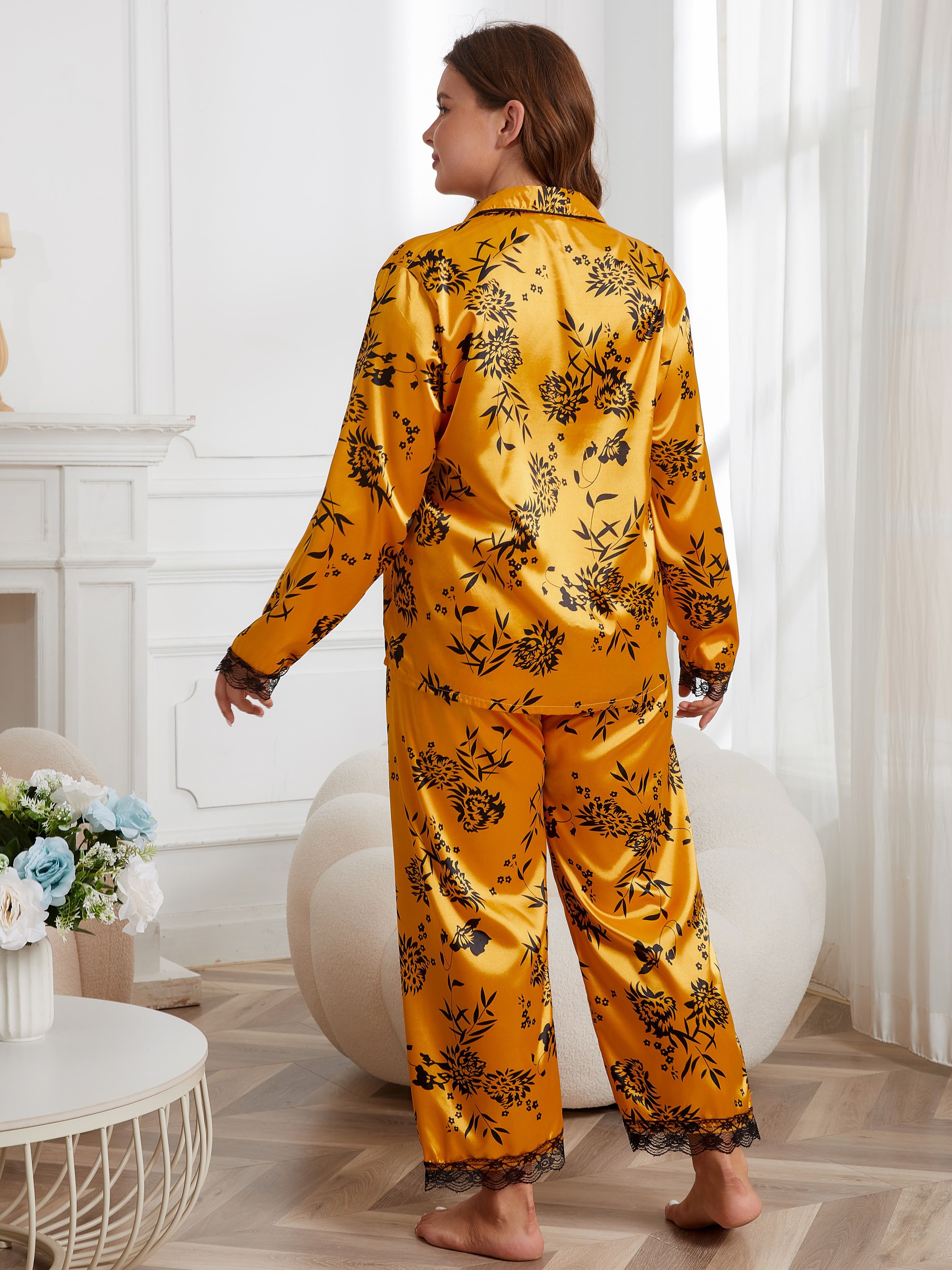Ensemble pyjama long en satin Pyjama pour femme grande taille en soie Pyjama  noir sexy pour demoiselle d'honneur Idée cadeau luxueux pour elle Vêtements  de nuit pour femmes -  France